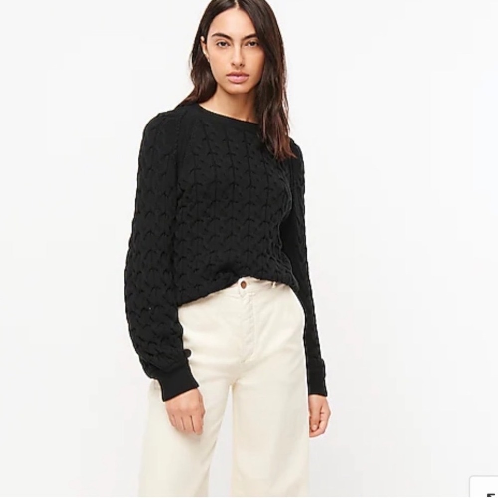 J. Crew Relaxed Fit Cable Knit Crewneck Sweater Black NWT